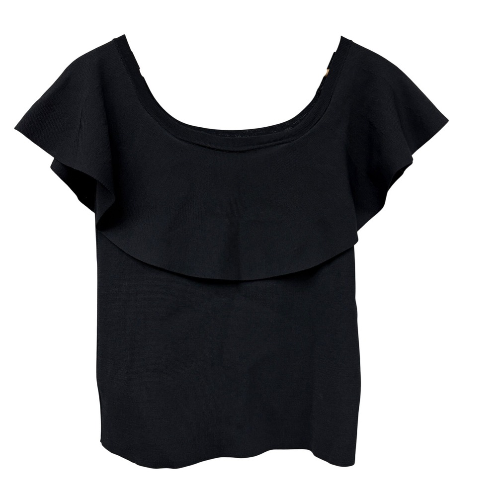 Eliza J Womens Black Ruffle on Off Shoulder Knit‎ Sweater Top EJ6M3996 Large